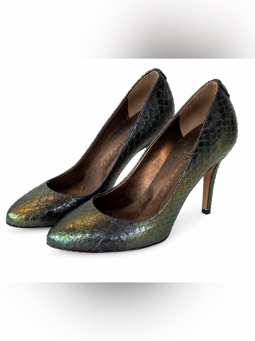 Ivanka Trump Iridescent Snakeskin Pointed-Toe Pumps - Black/Green/Gold SW